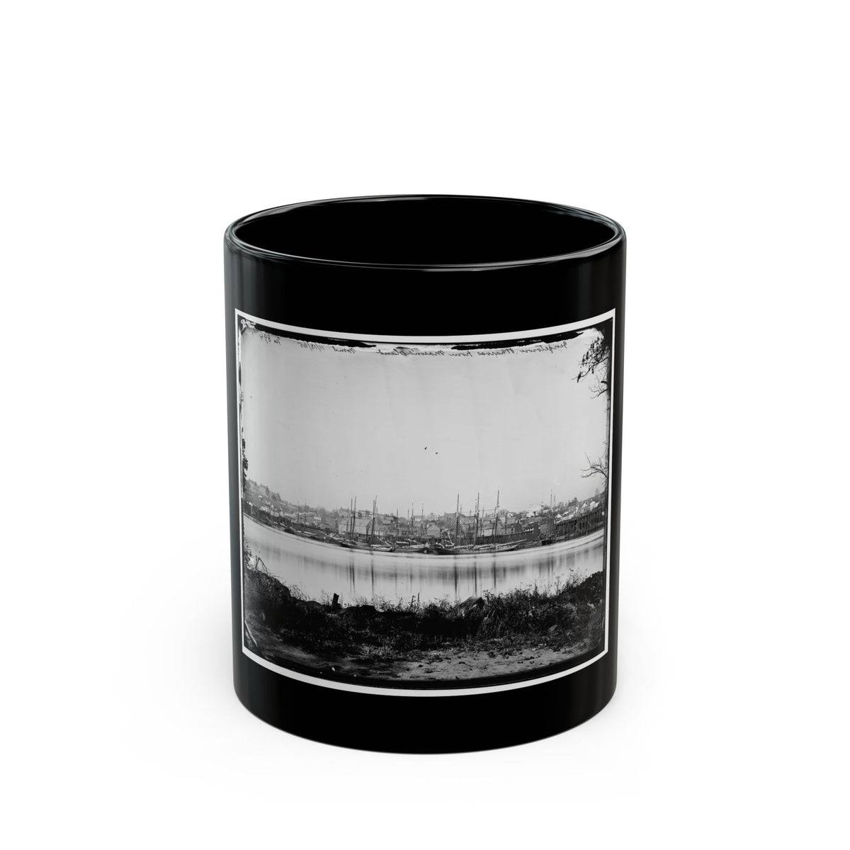 Washington, D.C. Georgetown Waterfront With Sailing Vessels, Seen From Mason's Island (U.S. Civil War) Black Coffee Mug