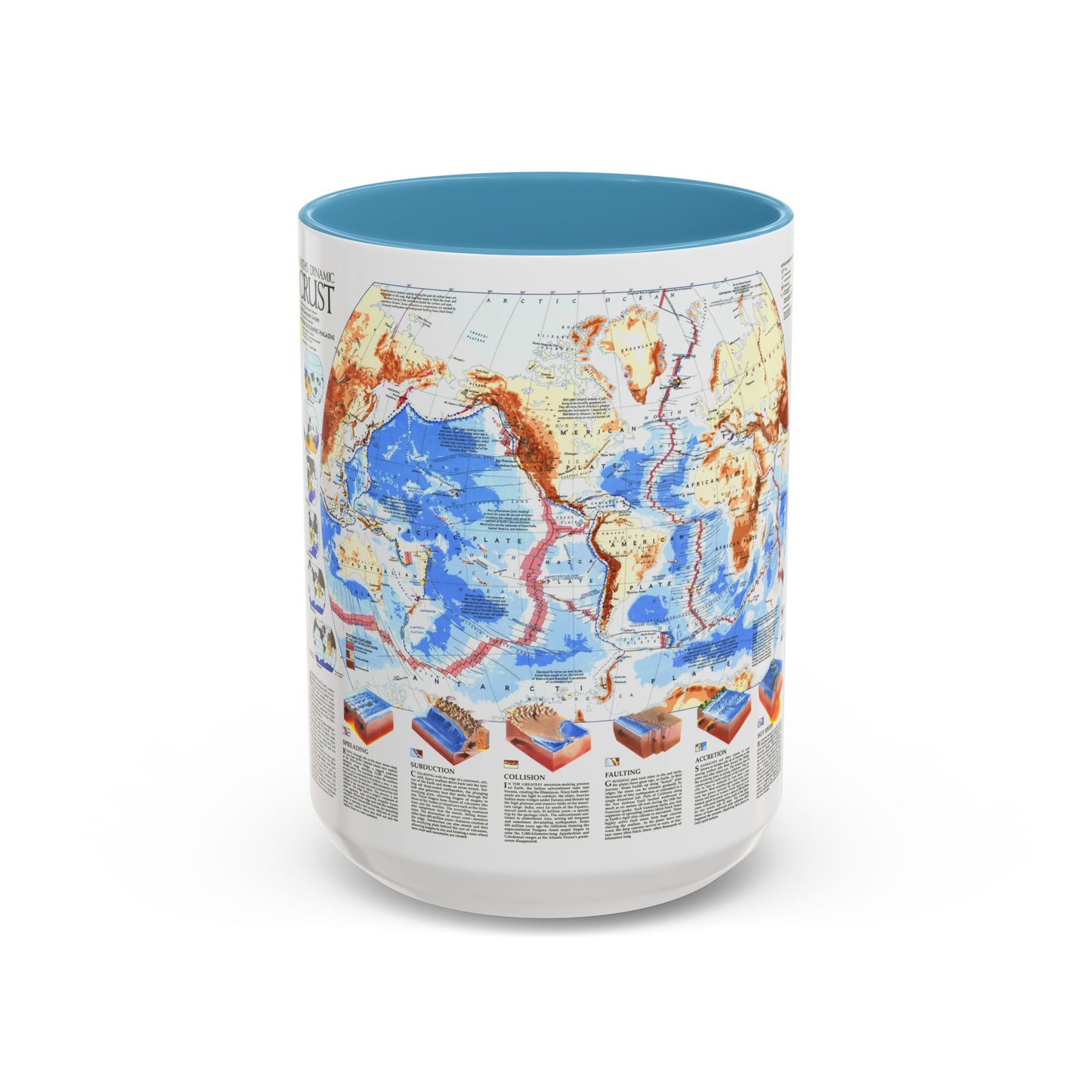 World Map - Earth's Dynamic Crust (1985) (Map) Accent Coffee Mug