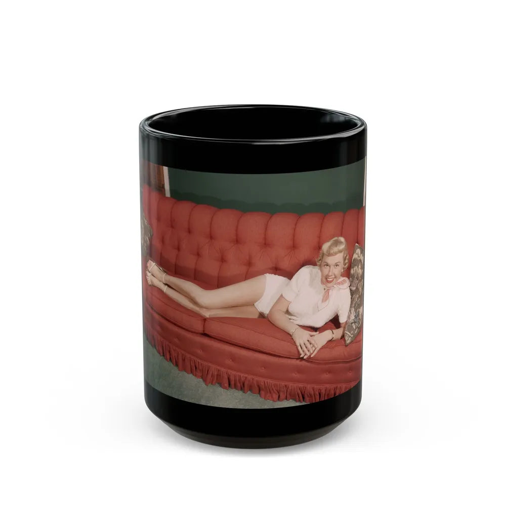 Doris Day #62 - Beautiful Feet & Red Painted Toes in White Thong Sandals (Vintage Female Icon) Black Coffee Mug-15oz-Go Mug Yourself