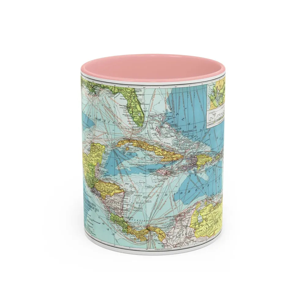 Central America (1913) (Map) Accent Coffee Mug-11oz-Pink-Go Mug Yourself