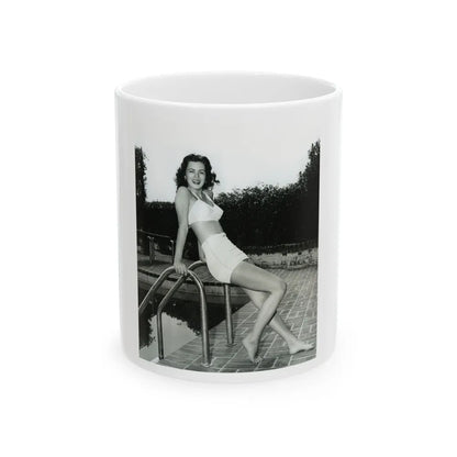 Faith Domergue #238 - Remade B&W 8x10 Full Full Body 2-Piece Swimsuit Cheesecake Photo HQ Re-Print (Vintage Female Icon) White Coffee Mug-11oz-Go Mug Yourself