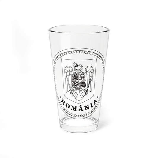 Black and white line-art seal with a heraldic eagle shield and the word ROMÂNIA around the rim.