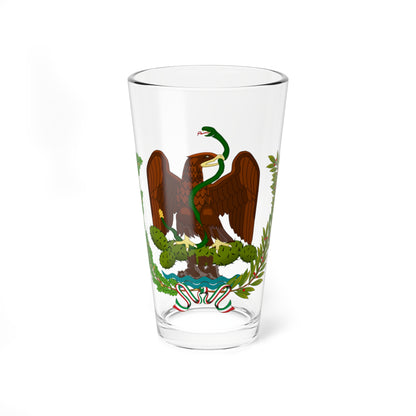 Eagle with a green snake in its beak perched on a cactus, framed by oak and laurel branches and a tricolour ribbon.