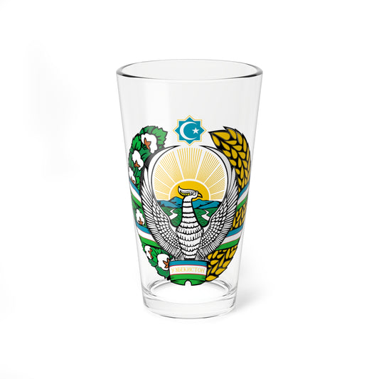Emblem of Uzbekistan cyrillic (Uzbekistan) (Coat of Arms) Pint Glass 16oz