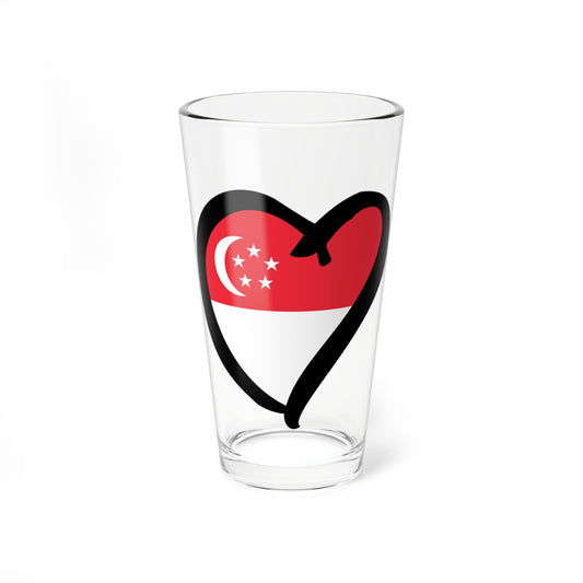 A stylised black heart outline filled with the red and white flag of Singapore, featuring a white crescent and stars.