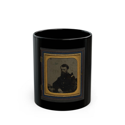 Unidentified Soldier In Union Captain Uniform Resting Arm On Table With Kepi On Top (U.S. Civil War) Black Coffee Mug