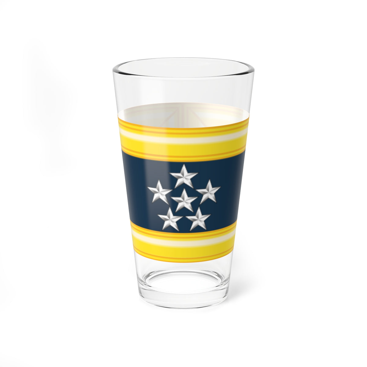 Six silver stars clustered on a navy field framed by a gold bevelled border, in a bold heraldic military style.