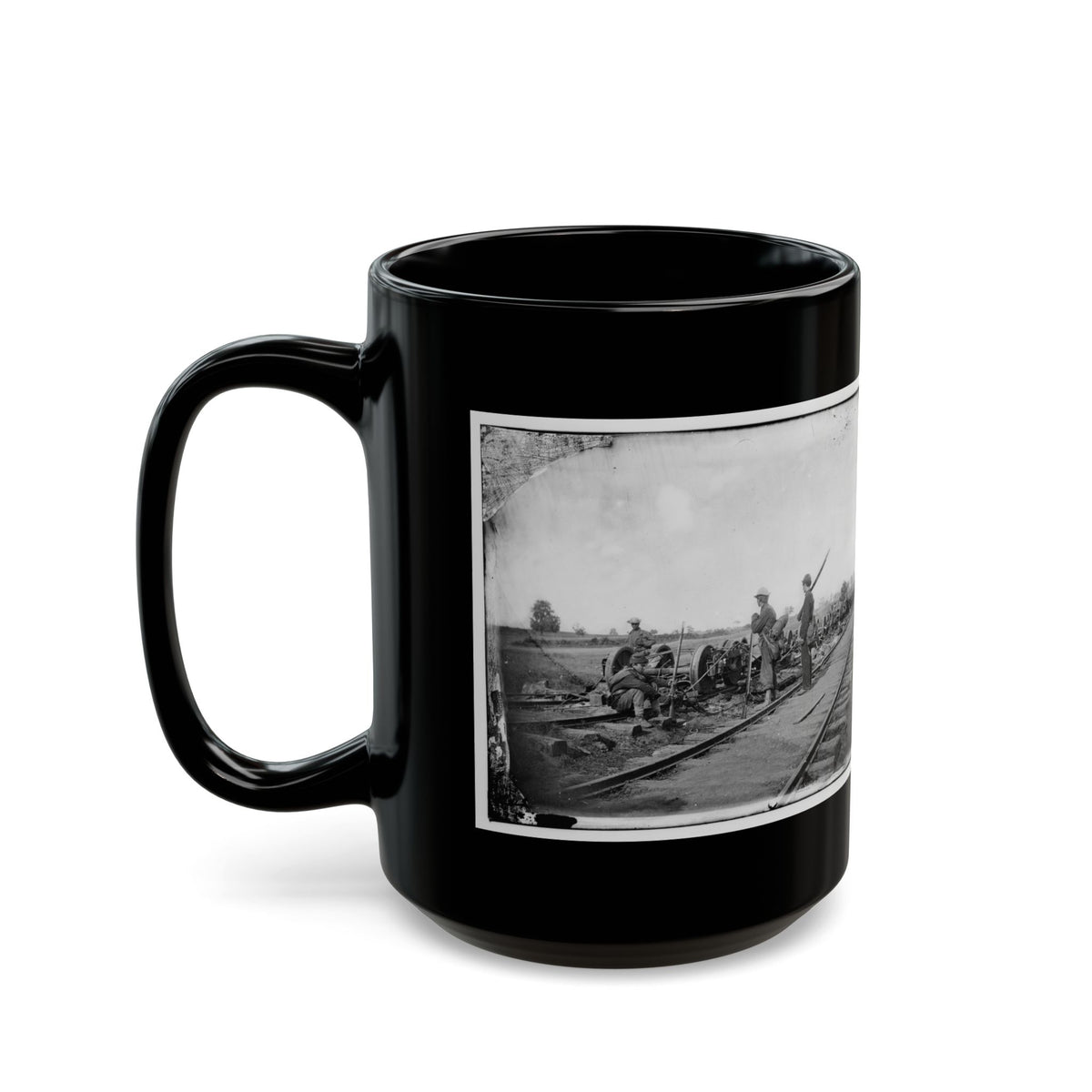 Manassas Junction, Va. Soldiers Beside Damaged Rolling Stock Of The Orange & Alexandria Railroad (U.S. Civil War) Black Coffee Mug