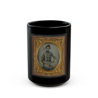 Felix Thompson Of Company H, 1st Missouri Cavalry Regiment With Pistols And Sabre (U.S. Civil War) Black Coffee Mug