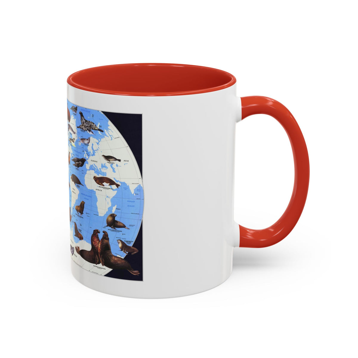Pinnipeds Around the World (1987) (Map) Accent Coffee Mug