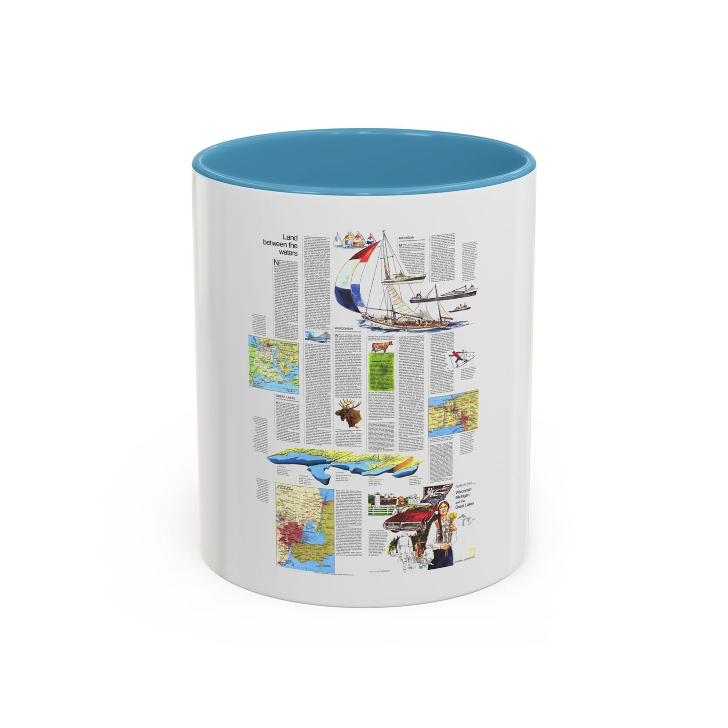 USA - Wisconsin, Michigan ,Great Lakes 2 (1973) (Map) Accent Coffee Mug