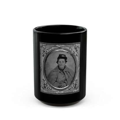 Jonas Nathan Shuler, Private, 10th Ill. Cav., U.S.A., Half-Length Portrait, Seated, Facing Front (U.S. Civil War) Black Coffee Mug