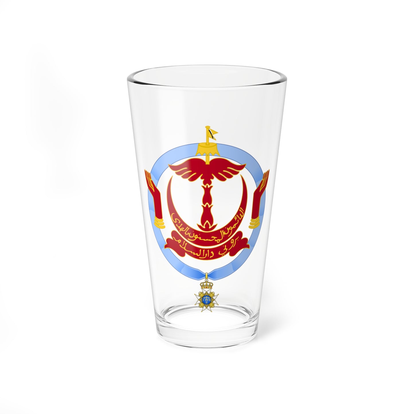 Emblem of Saleha Raja Isteri of Brunei Order of the Seraphim (Brunei) (Coat of Arms) Pint Glass 16oz