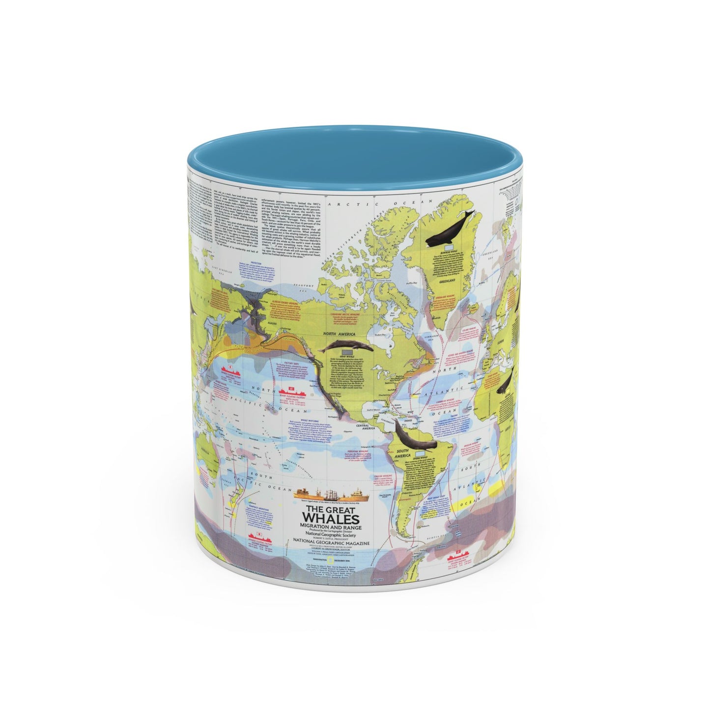 Great Whales, Migration and Range (1976) (Map) Accent Coffee Mug