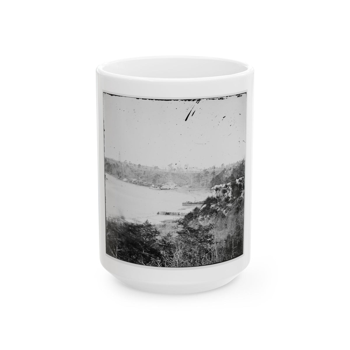 Point Of Rocks, Virginia (Vicinity). View Along River. Butler's Signal Tower In Distance (U.S. Civil War) White Coffee Mug