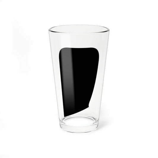 Solid black abstract shape with a rounded top, straight left edge and a diagonal cut at the bottom on white.