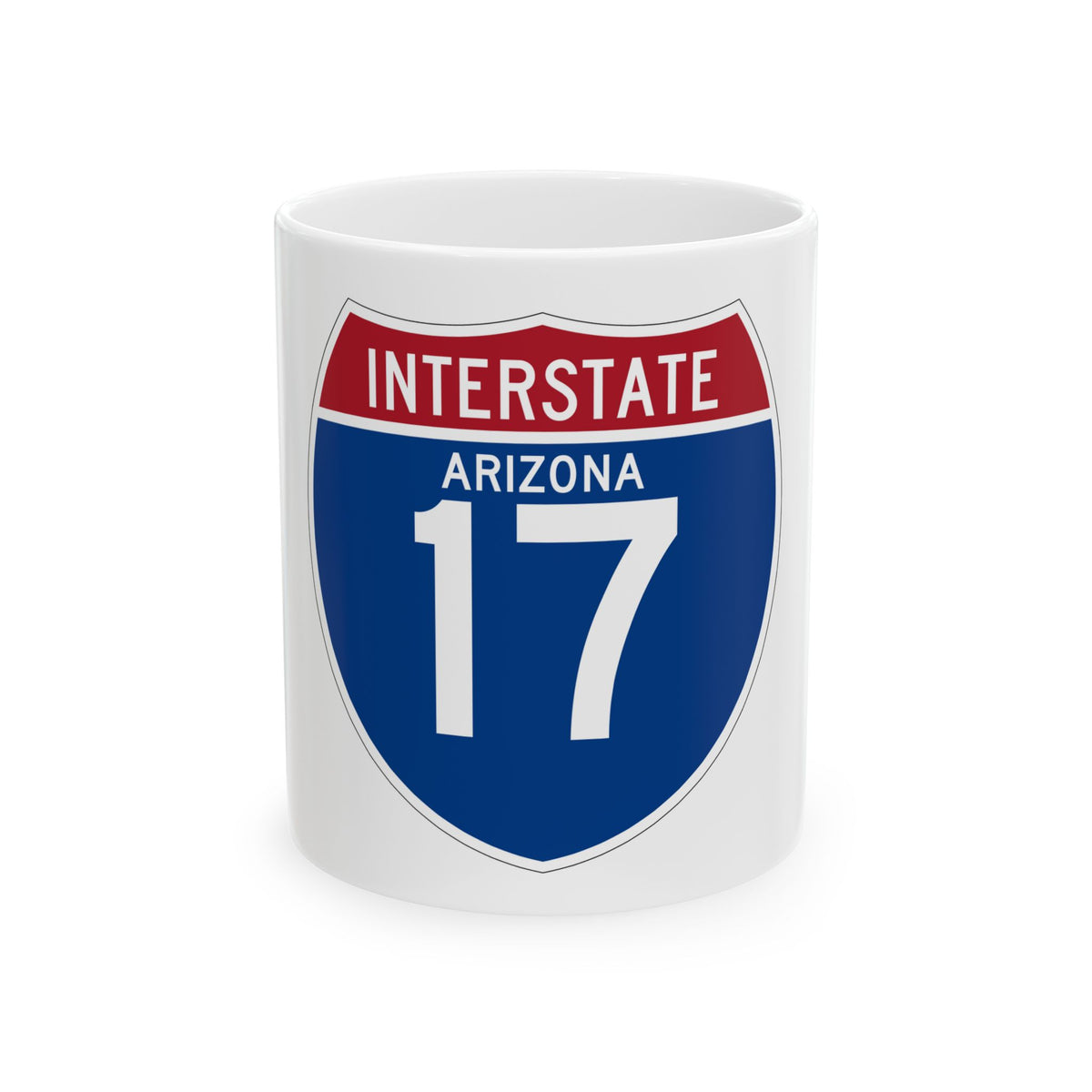 Blue and red Interstate highway shield reading INTERSTATE and ARIZONA above the large white route number 17.