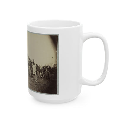 Group Of Soldiers Gathered Outside A Cabin (U.S. Civil War) White Coffee Mug