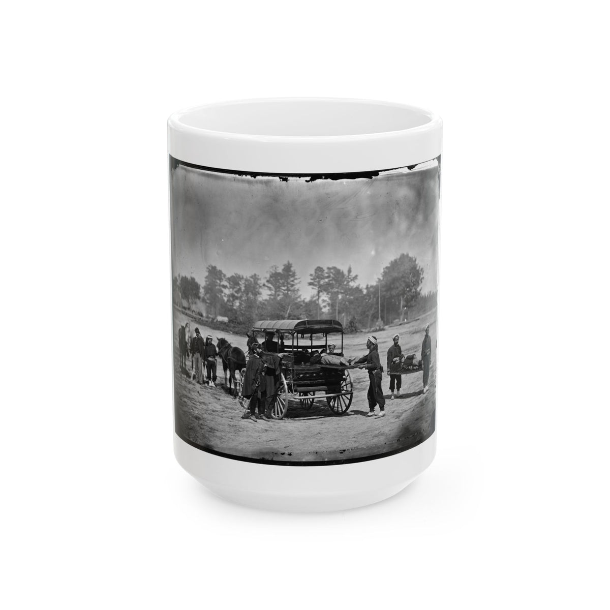 Unknown Location. Zouave Ambulance Crew Demonstrating Removal Of Wounded Soldiers From The Field; Another View (U.S. Civil War) White Coffee Mug