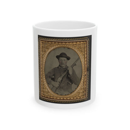 Unidentified Soldier In Confederate Uniform With Berdan's Sharps Rifle And Colt 1862 Police Model Pistol (U.S. Civil War) White Coffee Mug