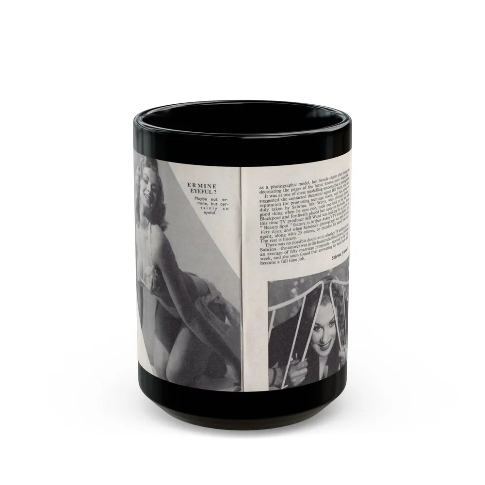 Norma Sykes #137 - 66 PHOTOGRAPHS OF Sabrina U.K. Pocket Mag. Pages 4 & 5 (Vintage Female Icon) Black Coffee Mug-15oz-Go Mug Yourself