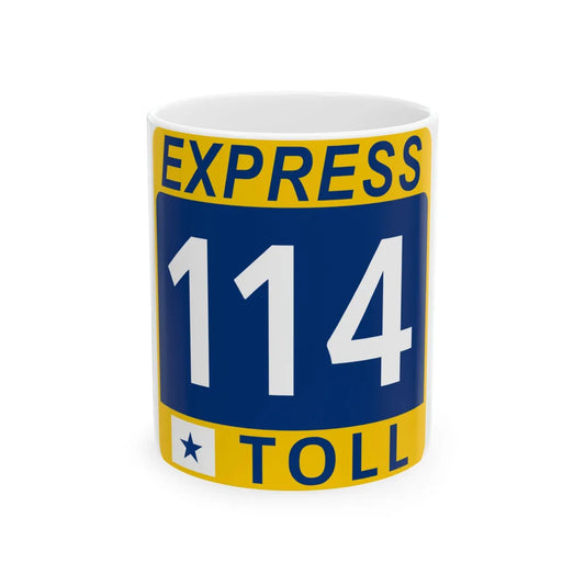 114 Express Lane free (Texas) (Road Sign) White Coffee Mug 11oz - Go Mug Yourself
