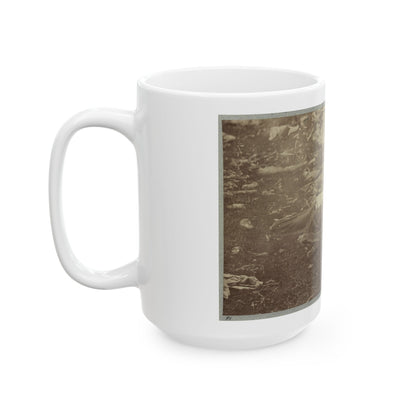 Battlefield Of Gettysburg. Dead Confederate Sharpshooter At Foot Of Little Round Top (U.S. Civil War) White Coffee Mug