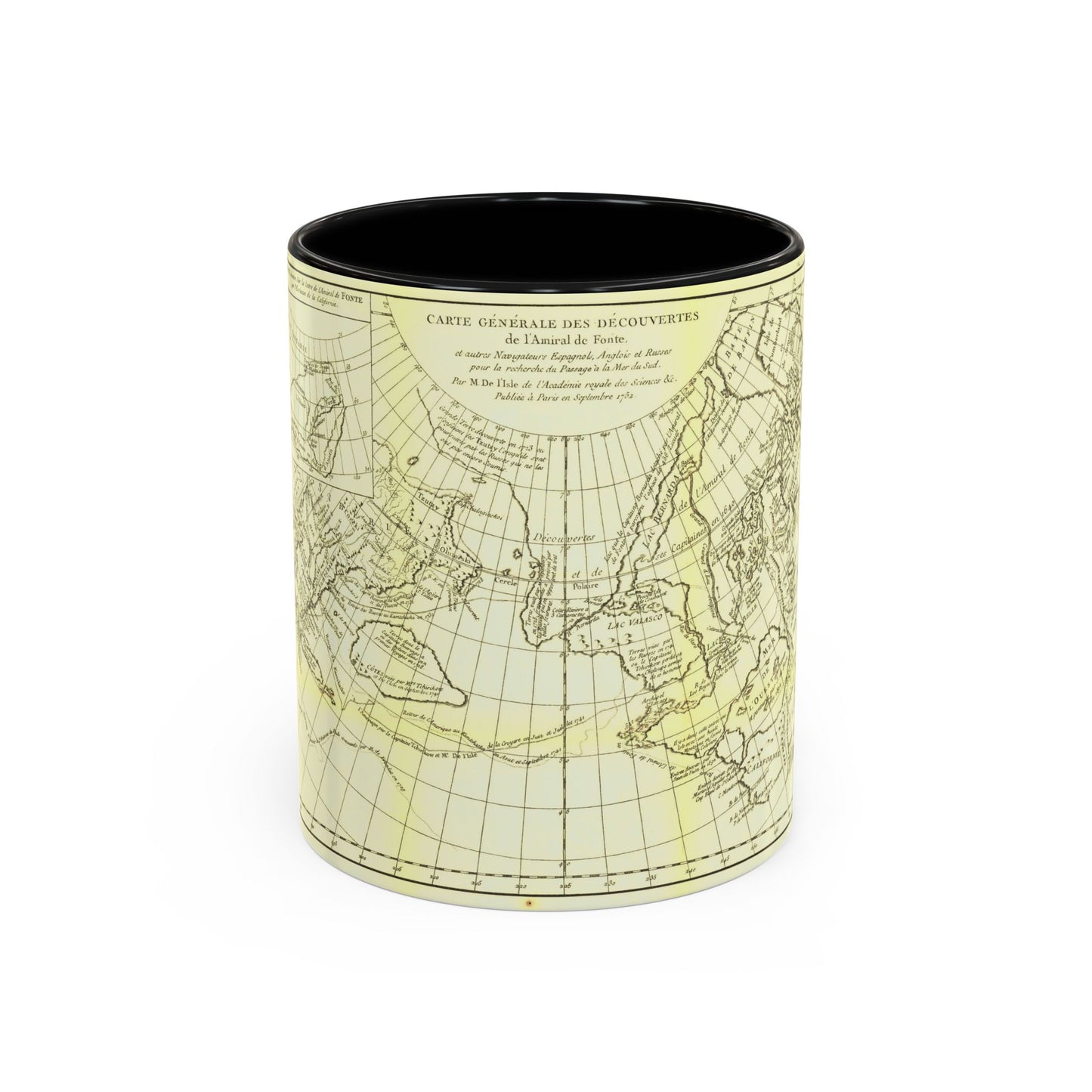 Carte Generale des Decouvertes de l'Amiral de Fonte (1762) (Map) Accent Coffee Mug