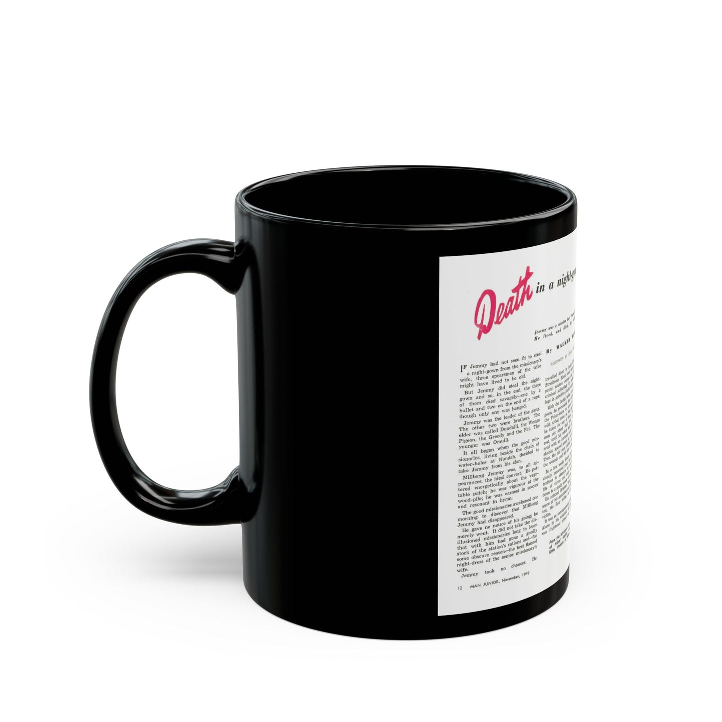 Death in a night-gown, Man Junior, November 1949 - Black Coffee Mug-Go Mug Yourself