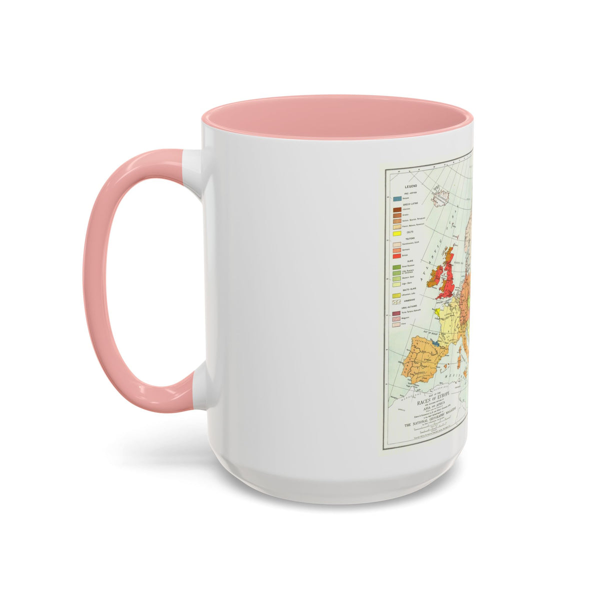 Europe & Adjoining Asia & Africa - The Races of (1919) (Map) Accent Coffee Mug