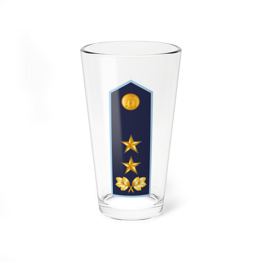 Navy military shoulder board with light blue border, a gold crest at top, two gold stars and crossed oak sprigs below.
