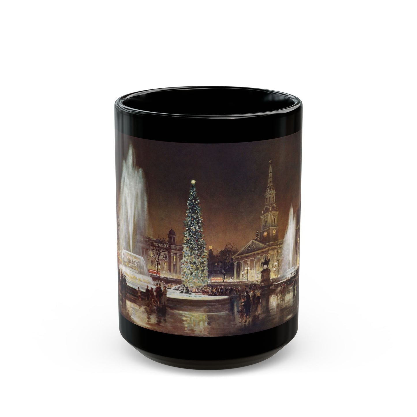 Christmas Eve At Trafalgar Square, Holly Leaves magazine, 1950 - Black Coffee Mug-15oz-Go Mug Yourself