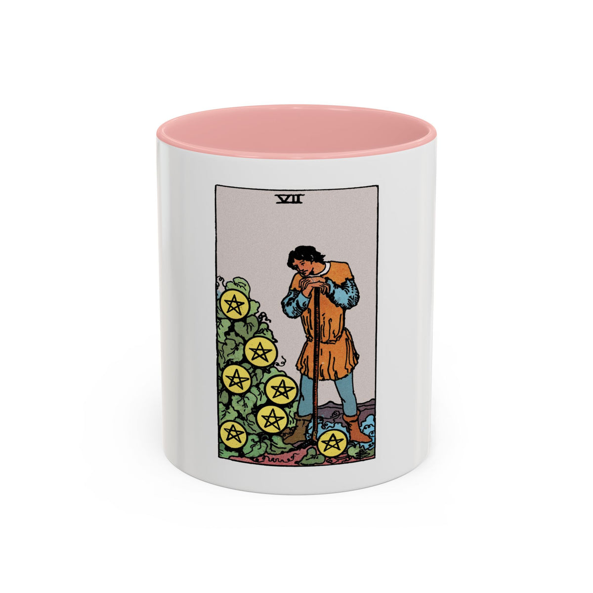 The 7 of Pentacles (Tarot Card) Accent Coffee Mug