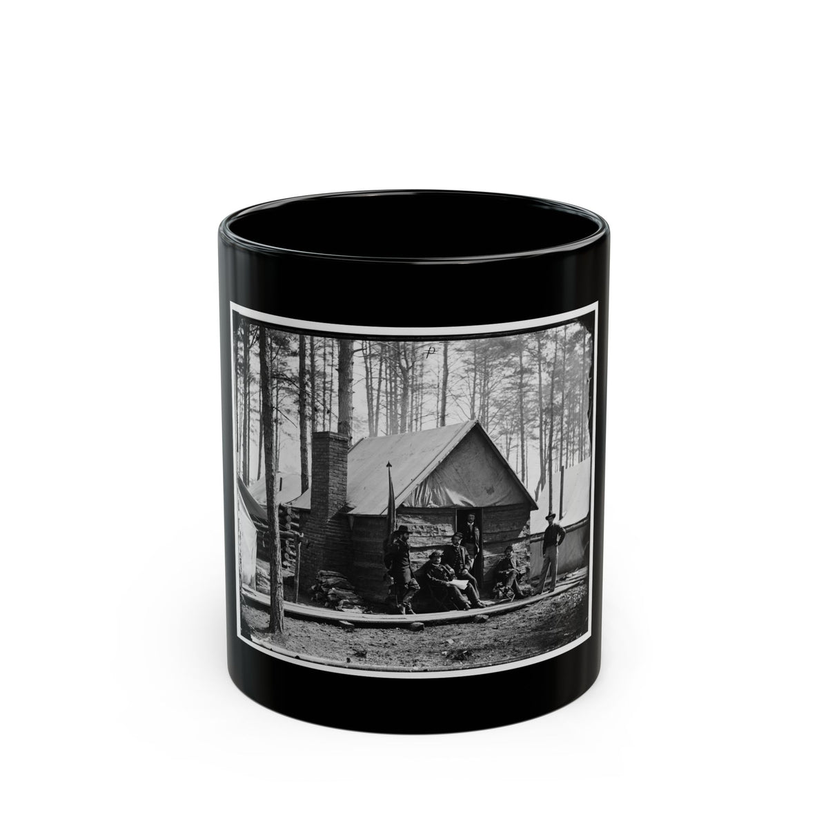 Brandy Station, Va. Officers In Front Of Winter Quarters At Army Of The Potomac Headquarters (U.S. Civil War) Black Coffee Mug