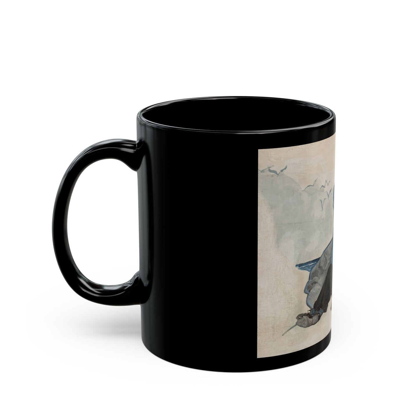 Couple Seated at Beach, 1927 - Black Coffee Mug-Go Mug Yourself