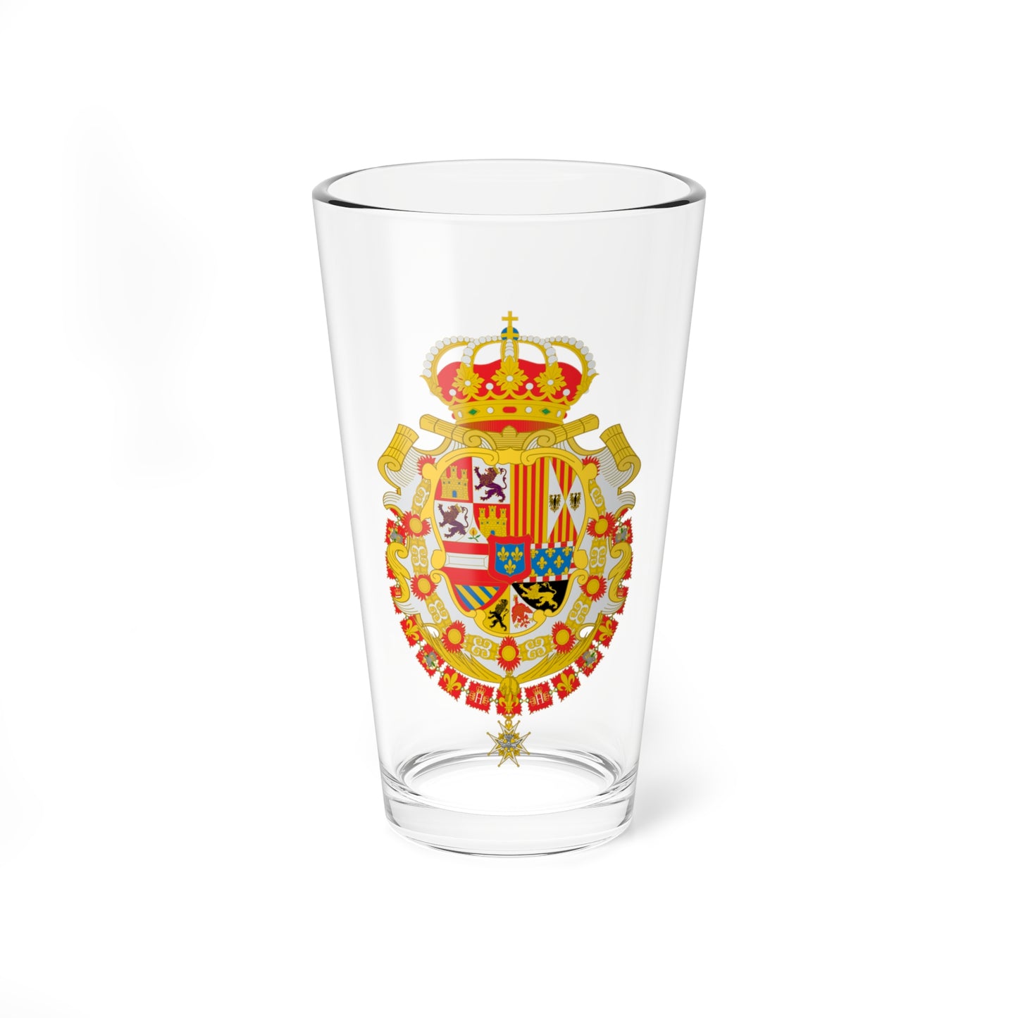 Escudo de armas de Felipe V de España Toisón y Espiritu Santo (Spain) (Coat of Arms) Pint Glass 16oz