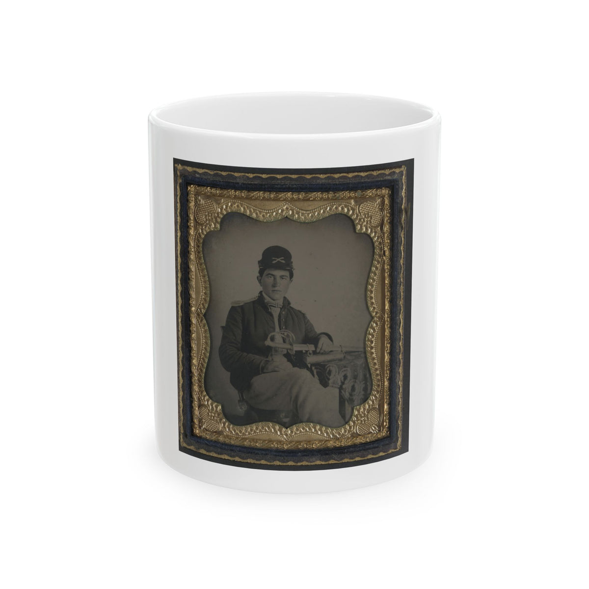 Unidentified Cavalry Soldier In Union Shell Jacket And Forage Cap With 1840 Cavalry Saber (U.S. Civil War) White Coffee Mug