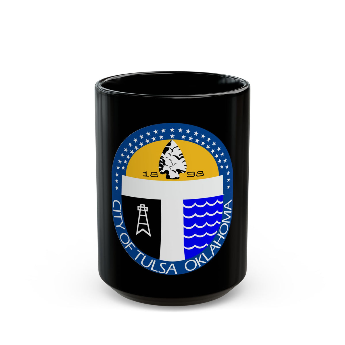 Seal of Tulsa Oklahoma - Black Coffee Mug