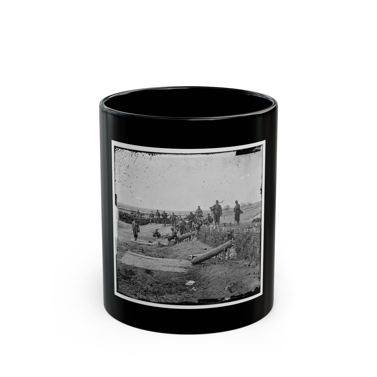 Group Of Federal Soldiers In Confederate Fort On Heights Of Centreville With Quaker Guns (U.S. Civil War) Black Coffee Mug