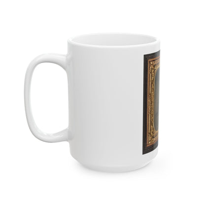 Unidentified Soldier In Union Uniform And Slouch Cap Sitting With Holstered Revolver And Cavalry Saber (U.S. Civil War) White Coffee Mug