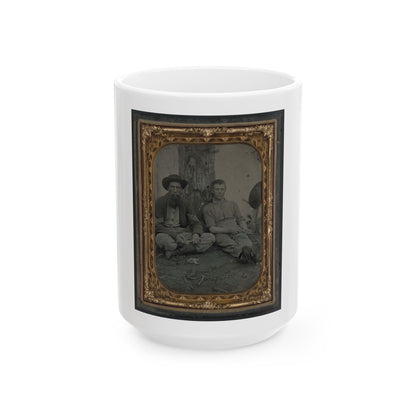 Unidentified Soldier In Union Uniform And Unidentified Young Man Sitting On The Ground And Whittling (U.S. Civil War) White Coffee Mug