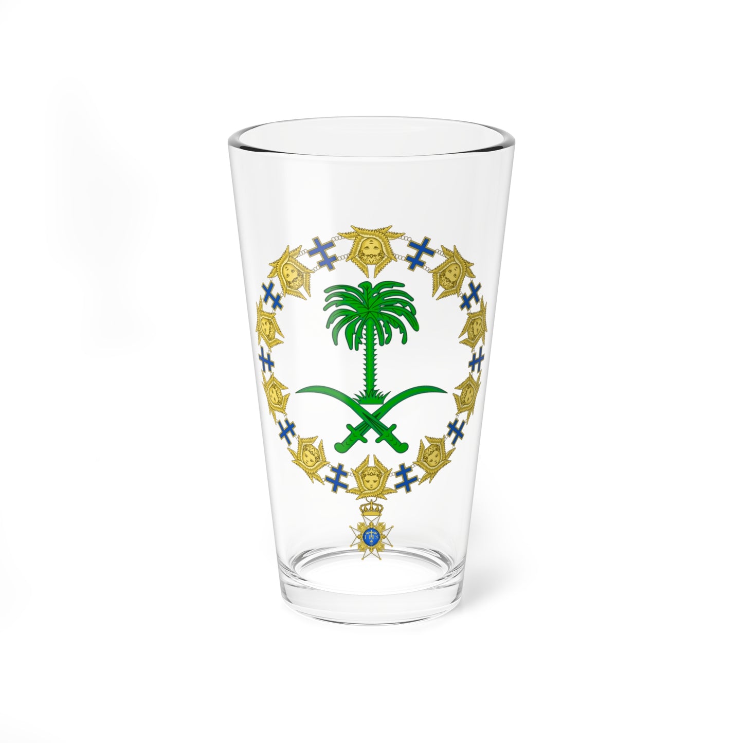 Emblem of Fahd of Saudi Arabia Order of the Seraphim (Saudi Arabia) (Coat of Arms) Pint Glass 16oz