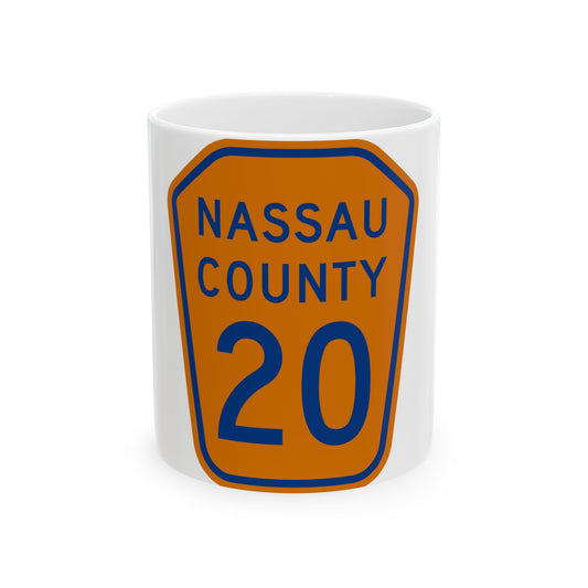 Nassau County 20 NY (New York) (Road Sign) White Coffee Mug