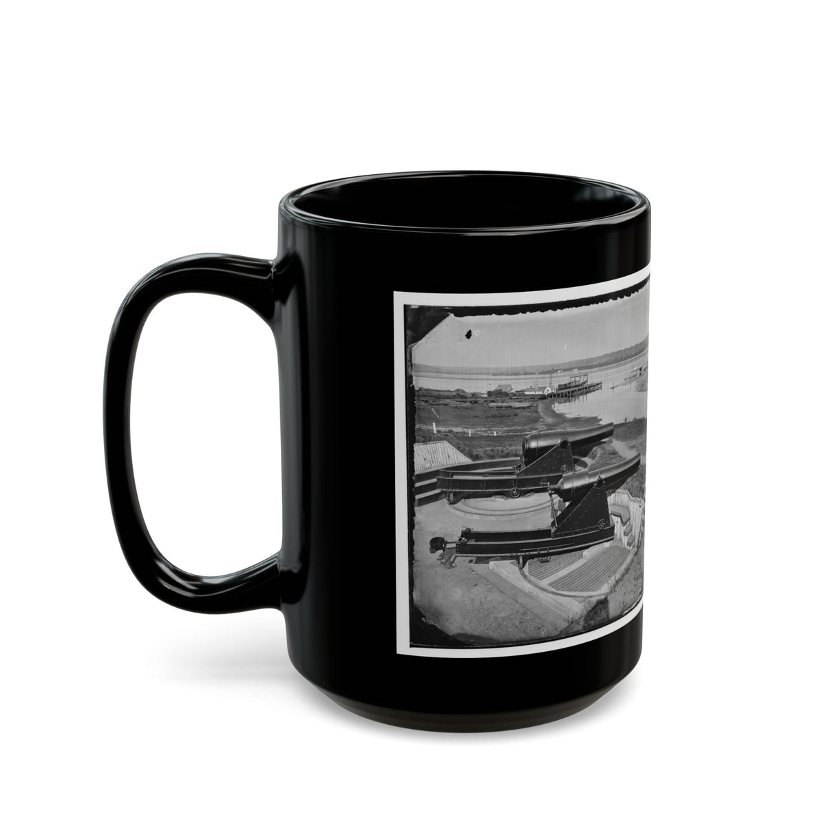 Alexandria, Va.  Battery Rodgers At Hunting Creek And The Potomac; 8-In. Parrott Gun In Foreground; A Rodman Gun Beyond (U.S. Civil War) Black Coffee Mug