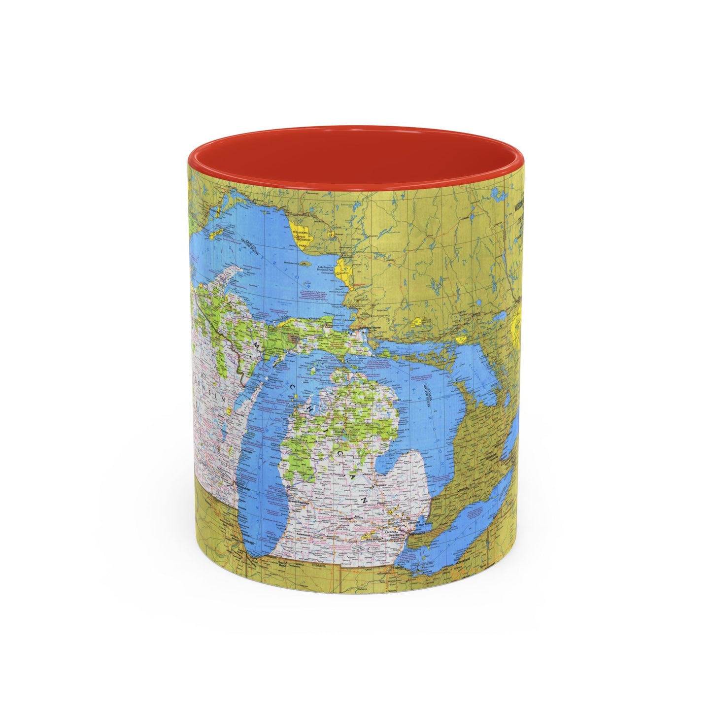 USA - Wisconsin, Michigan ,Great Lakes 1 (1973) (Map) Accent Coffee Mug