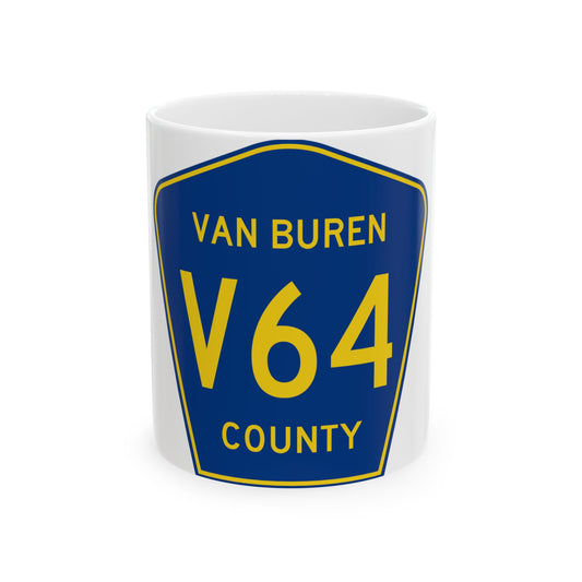 Van Buren County Route V64 IA (Iowa) (Road Sign) White Coffee Mug-11oz-Go Mug Yourself