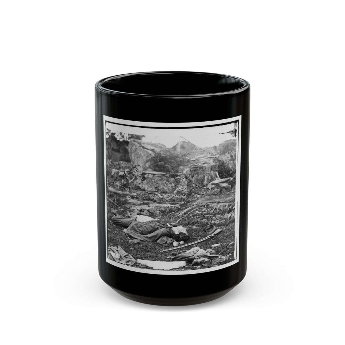 Gettysburg, Pa. Dead Confederate Soldiers In  The Devil's Den (U.S. Civil War) Black Coffee Mug