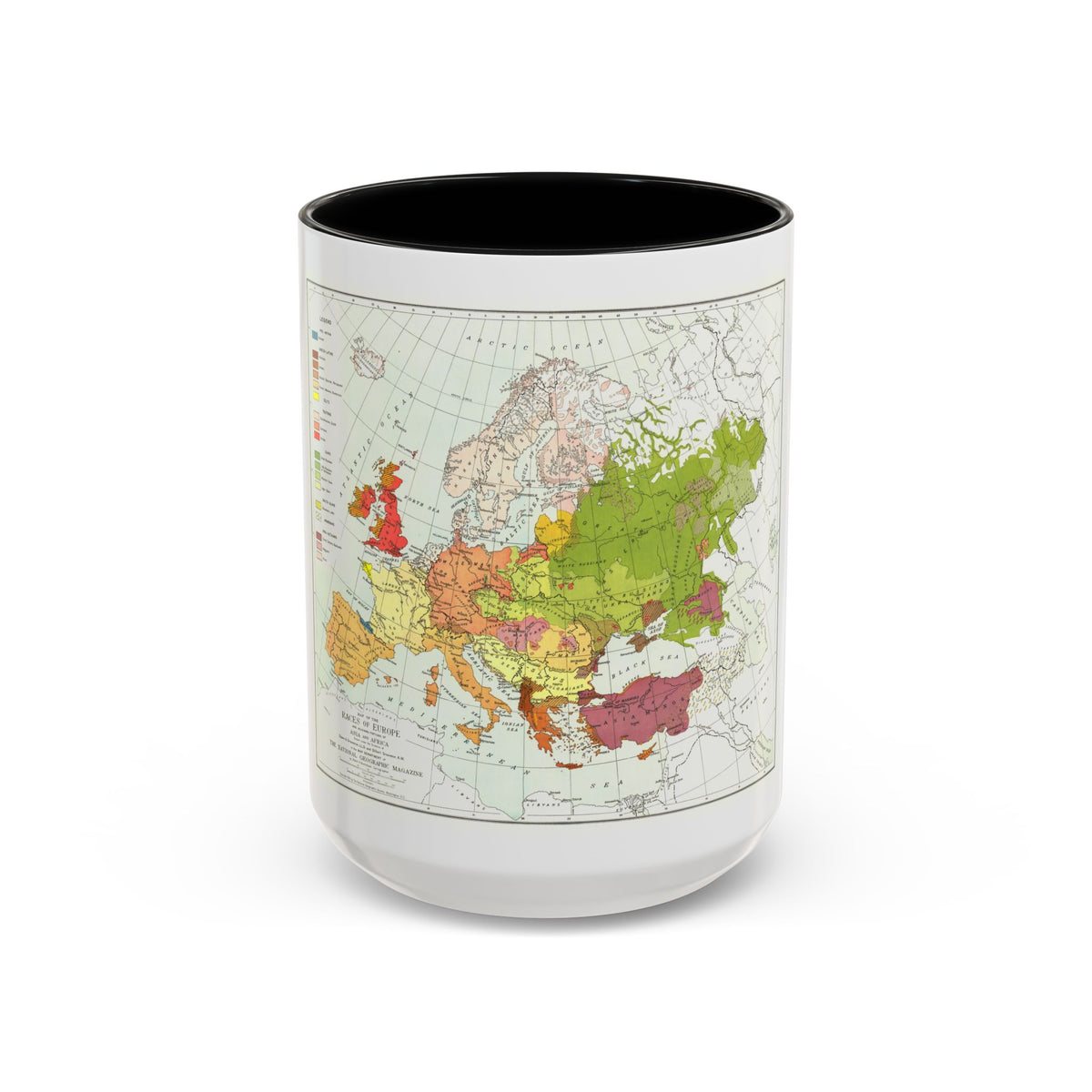 Europe & Adjoining Asia & Africa - The Races of (1919) (Map) Accent Coffee Mug