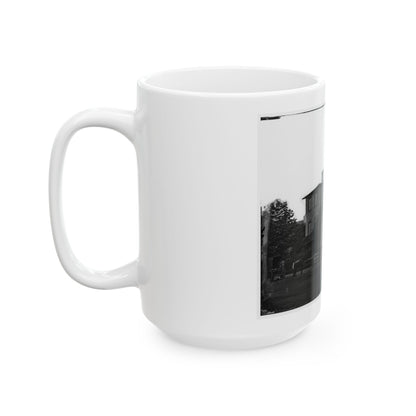 Washington, District Of Columbia. Eight Soldiers In Formation In Front Of Temporary Buildings (U.S. Civil War) White Coffee Mug