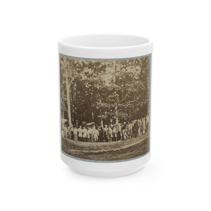 Group Of Soldiers, Some In Uniform And Some With Crutches, Pose In Front Of The Woods Possibly In Pennsylvania (U.S. Civil War) White Coffee Mug